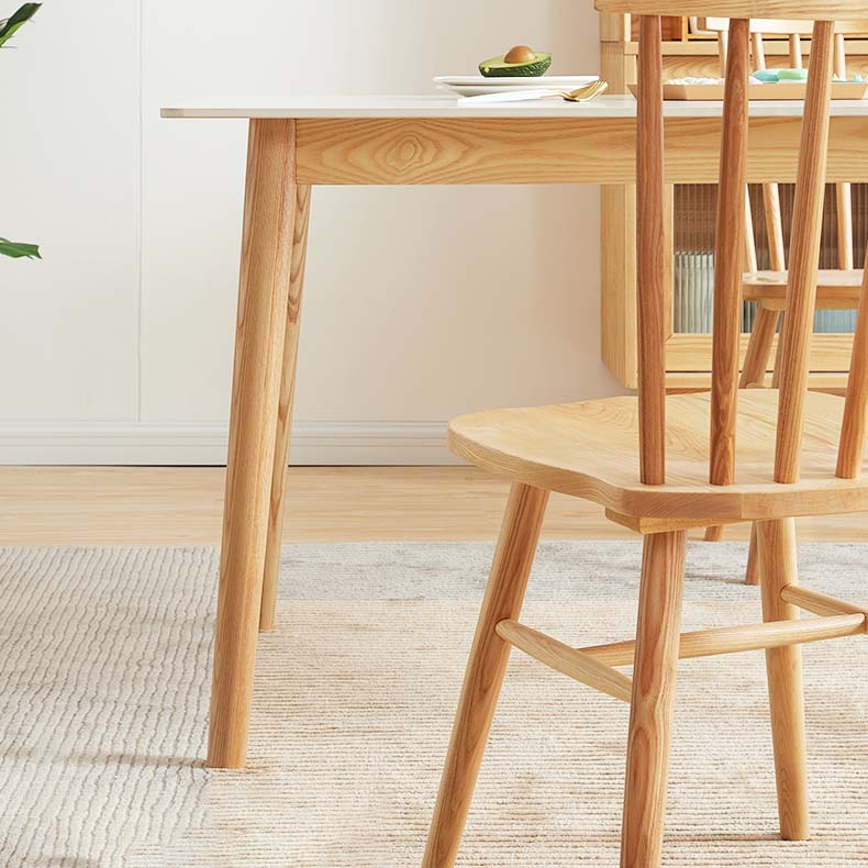 Mid-Century Dining Table with Ash Wood Frame White Stone Top Table