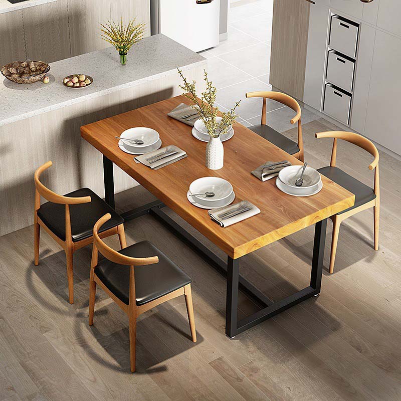 Industrial Brown Dining Table Indoor Rectangle Dinette Table with Metal Frame