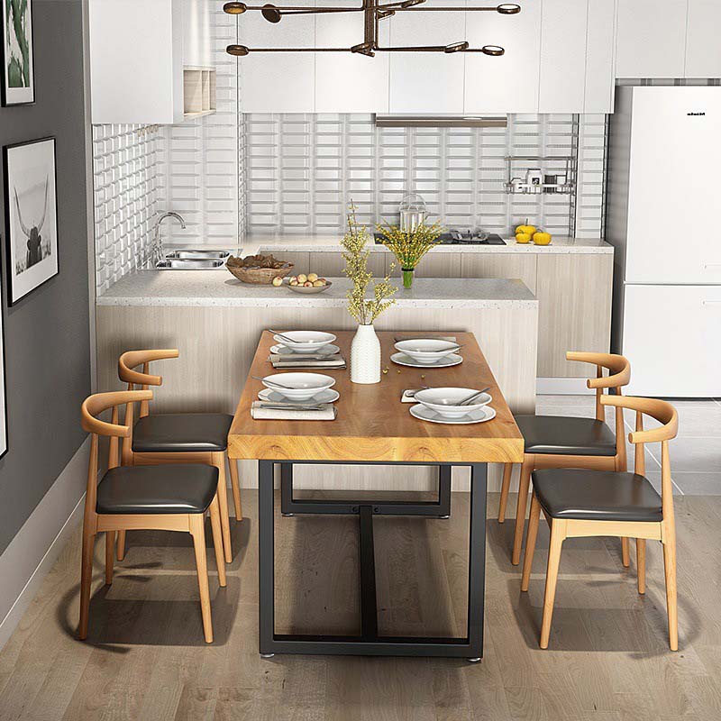Industrial Brown Dining Table Indoor Rectangle Dinette Table with Metal Frame