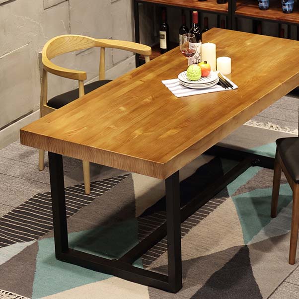 Industrial Brown Dining Table Indoor Rectangle Dinette Table with Metal Frame