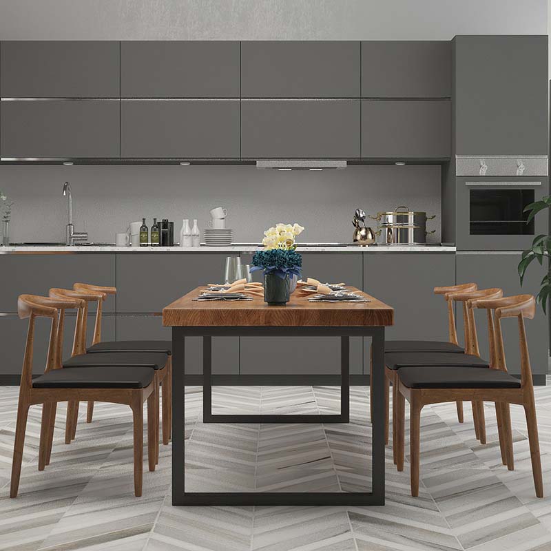 Brown Dinette Table with Metal Frame Industrial Solid Wood Top Dining Table