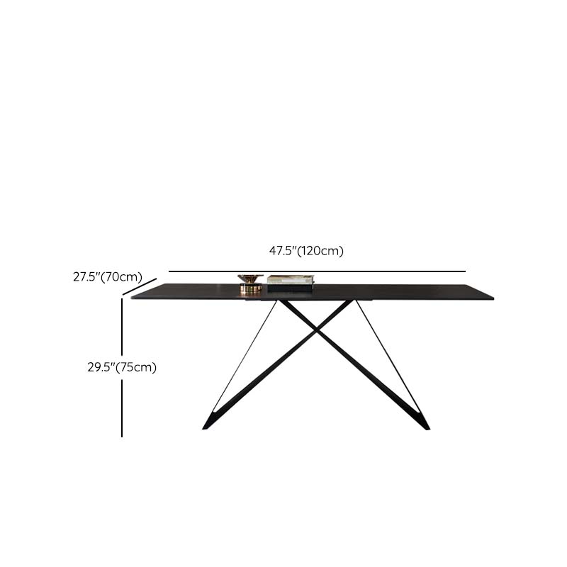 Black Industrial Rectangle Dining Table Stone Top Table with Metal Base