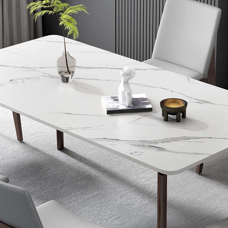 Stone Top Table with Ash Wood Frame Mid-Century Rectangle Dining Table