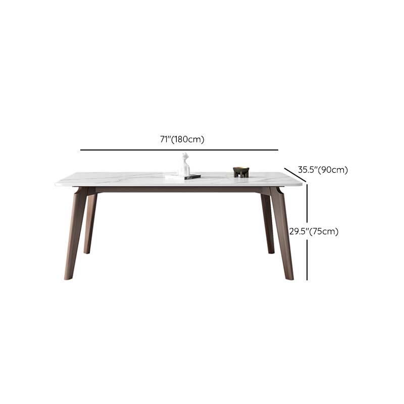 Stone Top Table with Ash Wood Frame Mid-Century Rectangle Dining Table