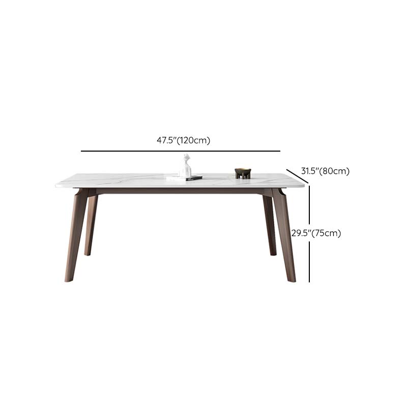 Stone Top Table with Ash Wood Frame Mid-Century Rectangle Dining Table