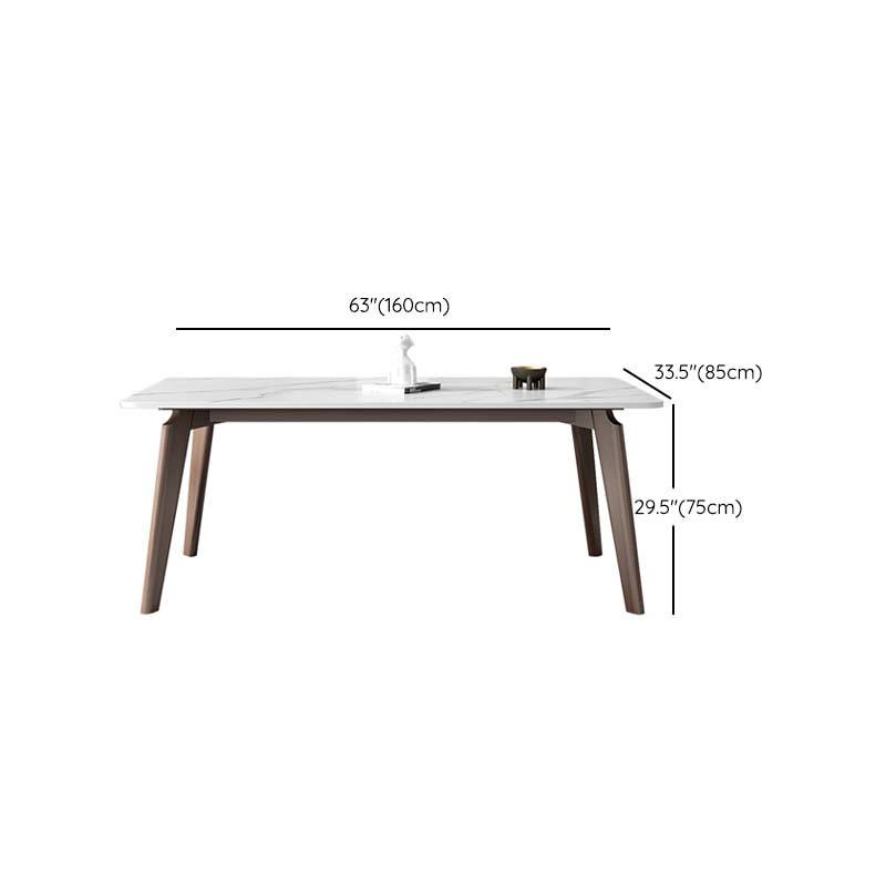 Stone Top Table with Ash Wood Frame Mid-Century Rectangle Dining Table