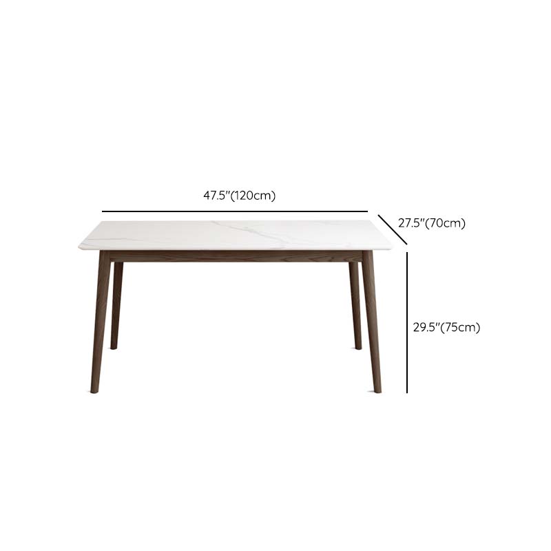 Solid Wood Frame Mid-Century Dining Table White Stone Top Table