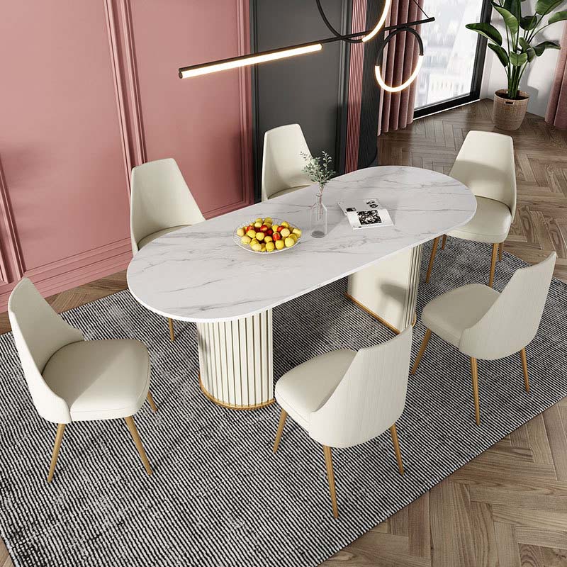 Traditional Luxury Oval Dining Table White Stone Top Dinette Table for Home