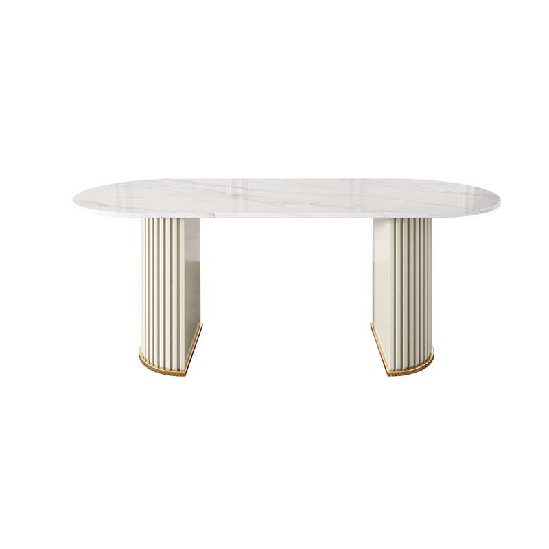 Traditional Luxury Oval Dining Table White Stone Top Dinette Table for Home
