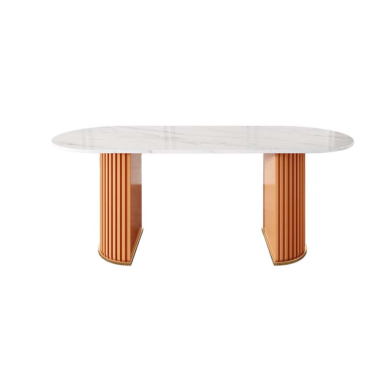 Traditional Luxury Oval Dining Table White Stone Top Dinette Table for Home