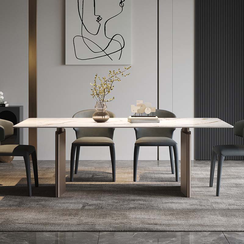 Industrial Dining Sintered Stone Table Dining Rectangle Table with Metal Legs