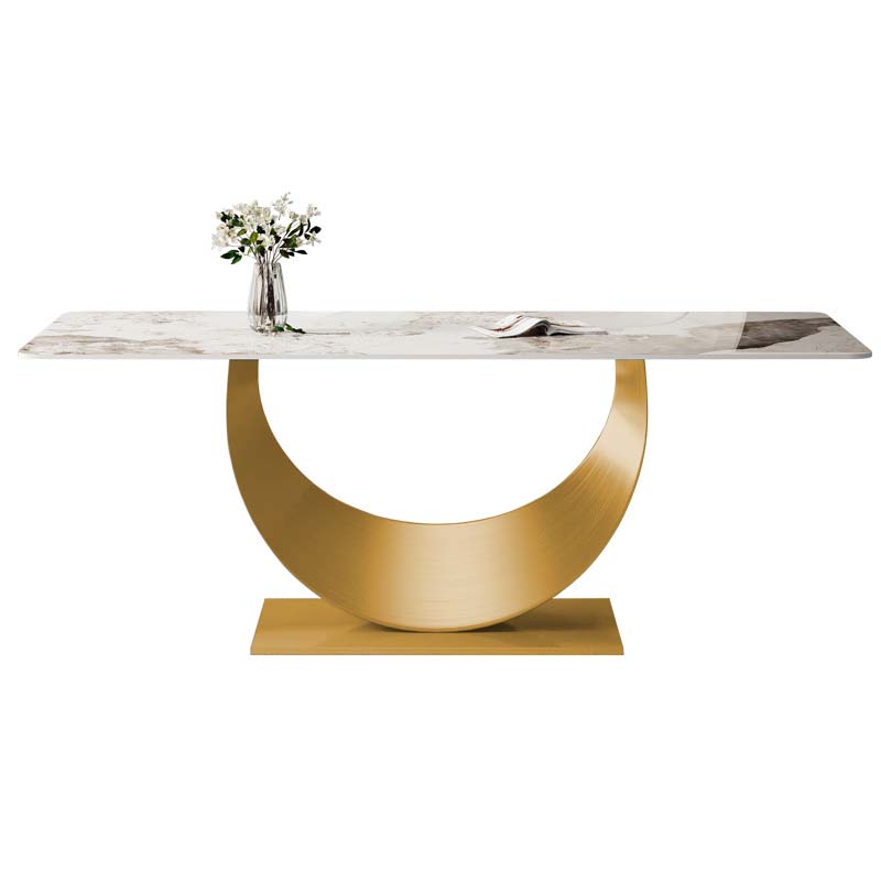 Glam Style Dining Sintered Stone Table Dining Rectangle Table with Metal Legs