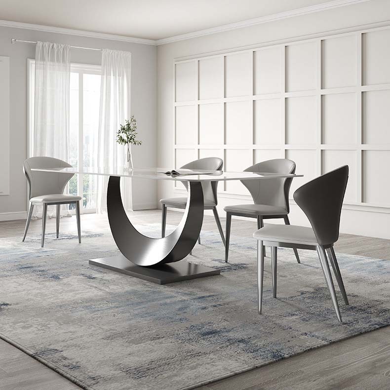 Glam Style Dining Sintered Stone Table Dining Rectangle Table with Metal Legs