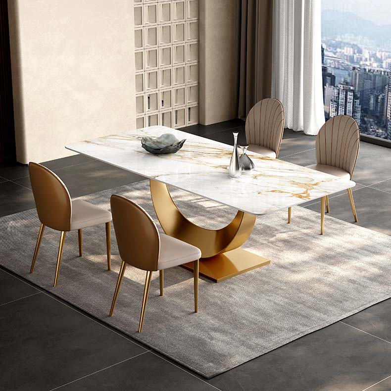 Glam Style Dining Sintered Stone Table Dining Rectangle Table with Metal Legs
