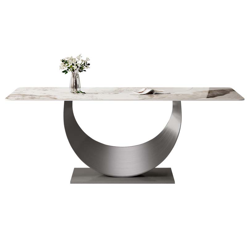 Glam Style Dining Sintered Stone Table Dining Rectangle Table with Metal Legs