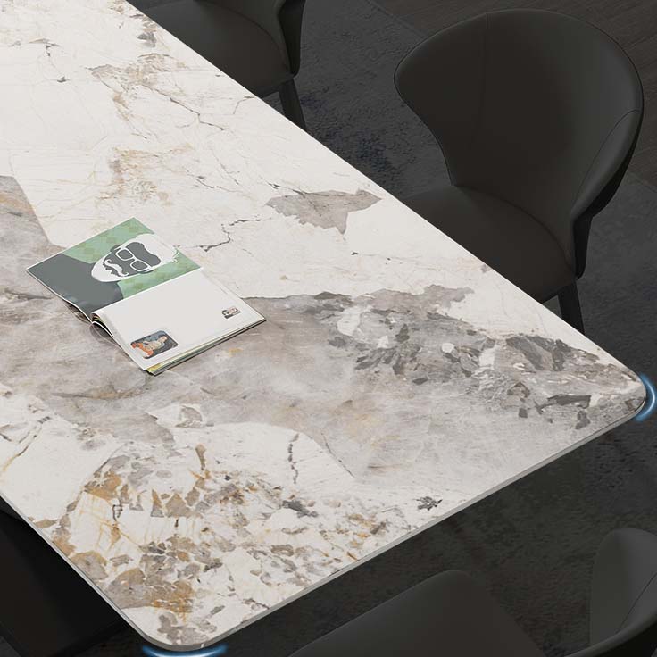 Glam Style Dining Sintered Stone Table Dining Rectangle Table with Metal Legs