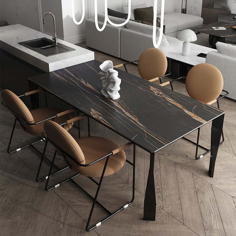Industrial Style Dining Sintered Stone Table Dining Rectangle Table with Metal Legs