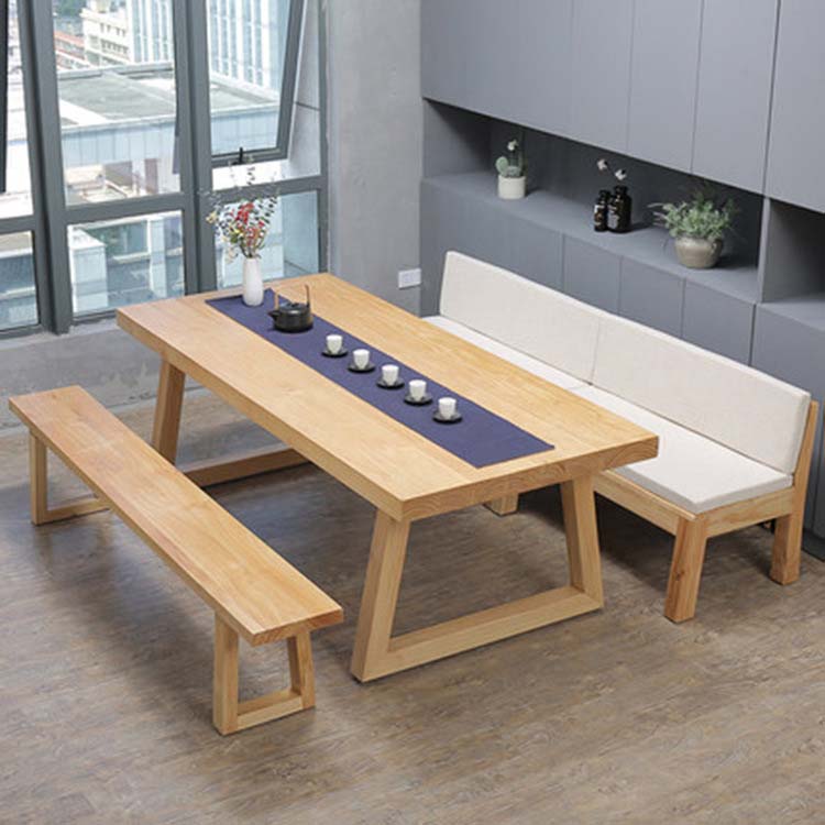 Modern Double Pedestal Dining Table Wood Table for Kitchen Dining Room