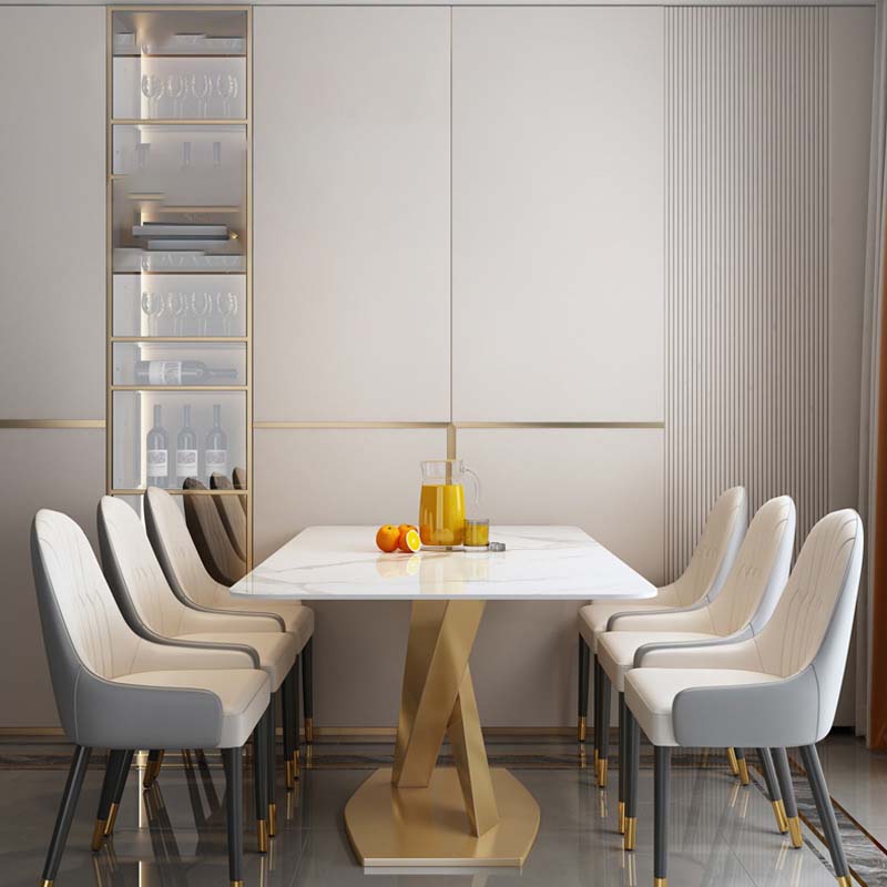 Glam Style Sintered Stone Table Rectangle Table with Metal Legs for Home