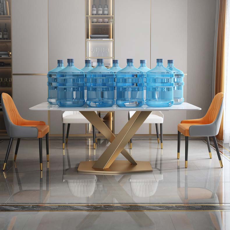Glam Style Sintered Stone Table Rectangle Table with Metal Legs for Home