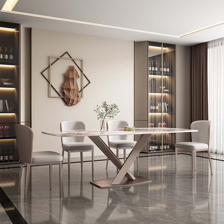 Glam Style Sintered Stone Table Rectangle Table with Metal Legs for Home Use