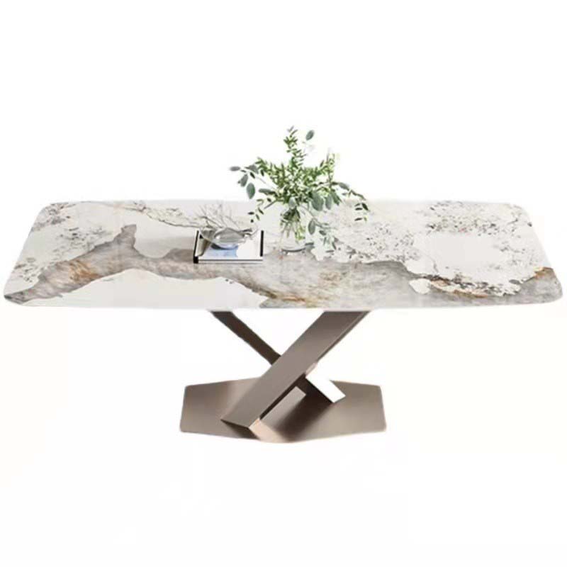 Glam Style Sintered Stone Table Rectangle Table with Metal Legs for Home Use