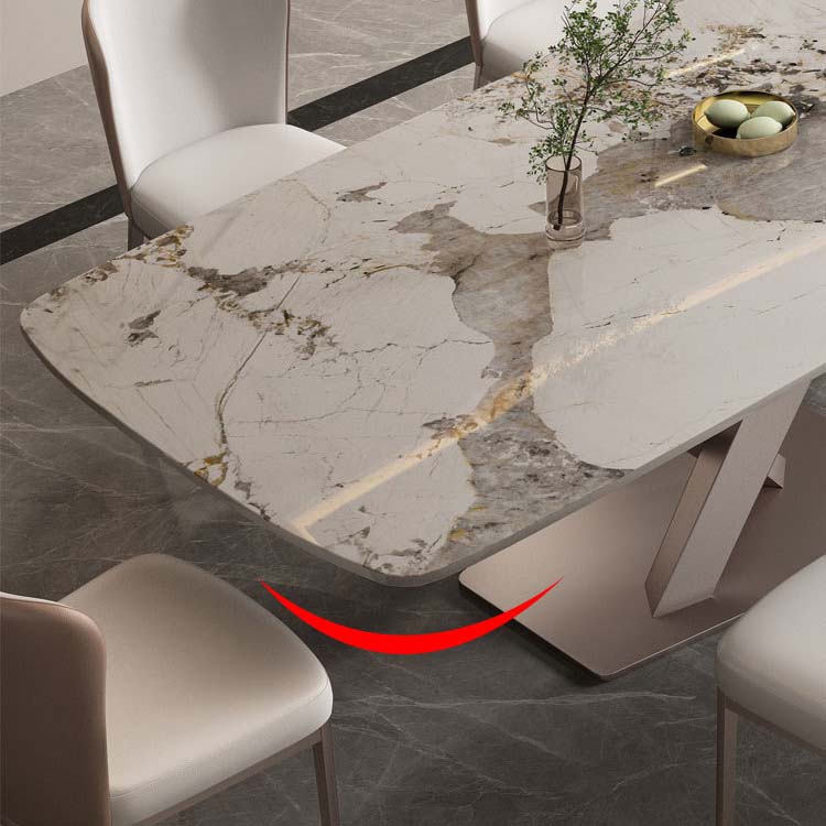Glam Style Sintered Stone Table Rectangle Table with Metal Legs for Home Use