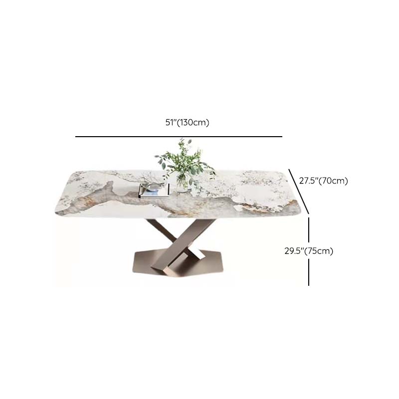 Glam Style Sintered Stone Table Rectangle Table with Metal Legs for Home Use