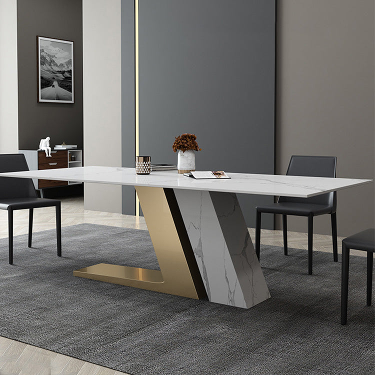 Glam Dining Rectangle Table Sintered Stone Table with Metal Legs for Home Use