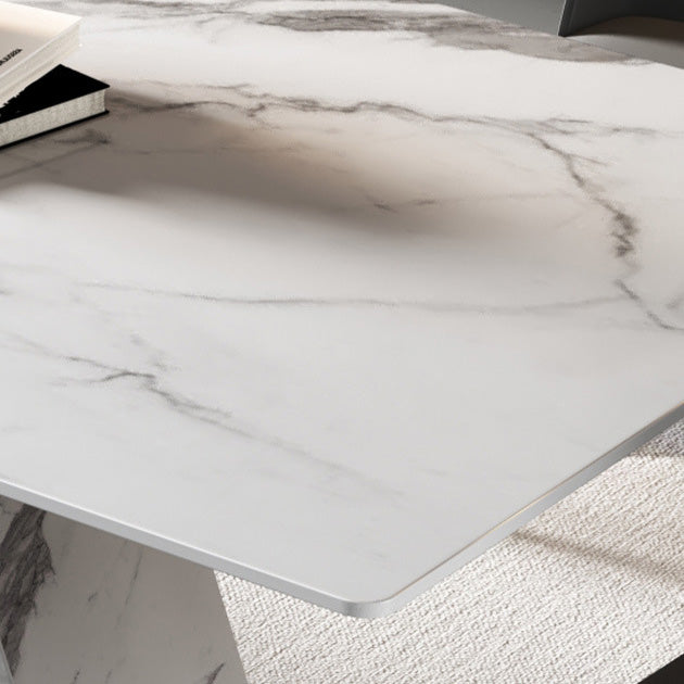 Glam Dining Rectangle Table Sintered Stone Table with Metal Legs for Home Use
