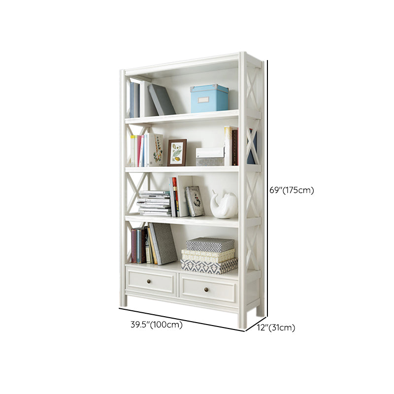 Standard Wooden Bookshelf Closed Back Contemporary Bookcase with Drawers