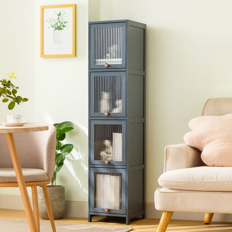 Bamboo Standard Bookcase Scandinavian Closed Back Bookshelf with Cabinets