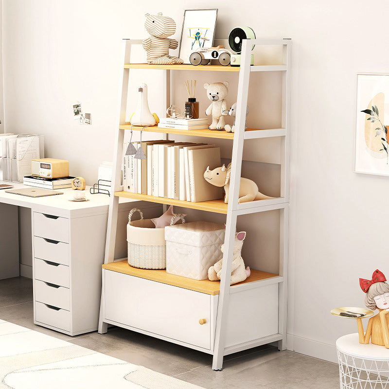 Engineered Wood Bookcase Ladder Contemporary Bookshelf with Shelves