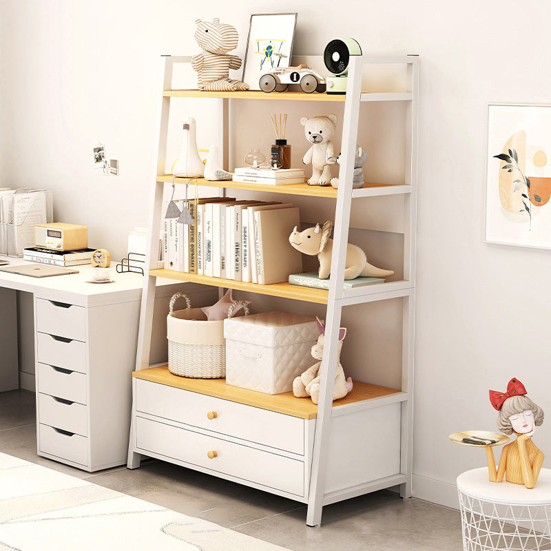 Engineered Wood Bookcase Ladder Contemporary Bookshelf with Shelves