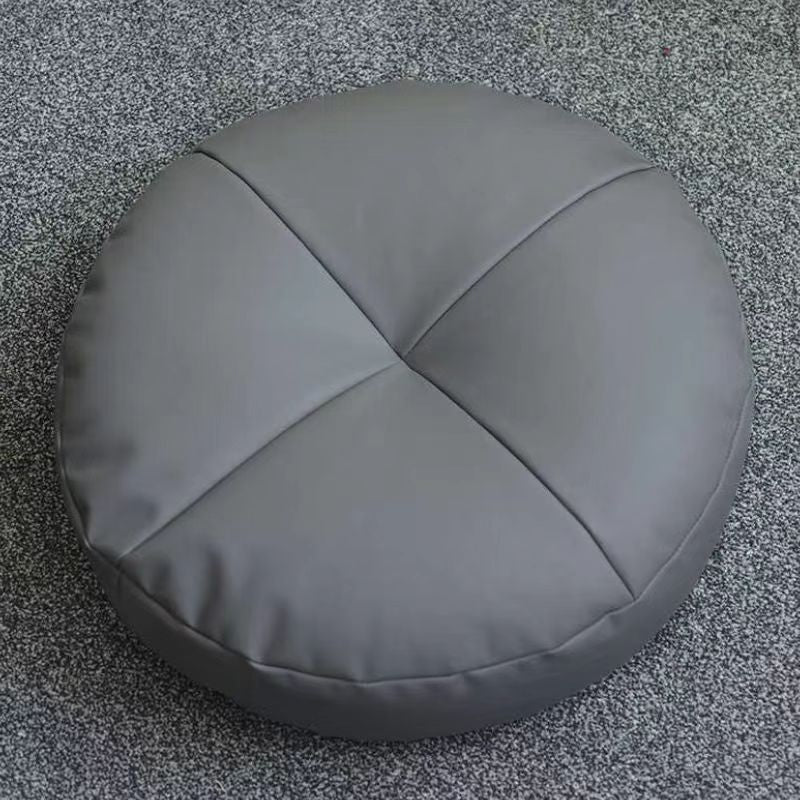 Modern Pouf Ottoman Leather Upholstered Solid Color Round Ottoman
