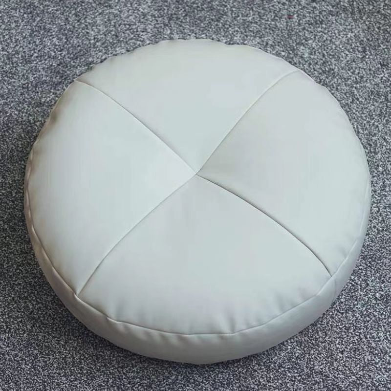 Modern Pouf Ottoman Leather Upholstered Solid Color Round Ottoman