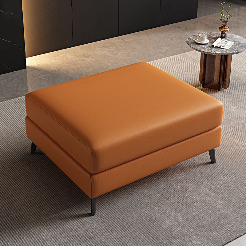 Rectangular Contemporary Ottoman Leather Foot Stool with Black Legs