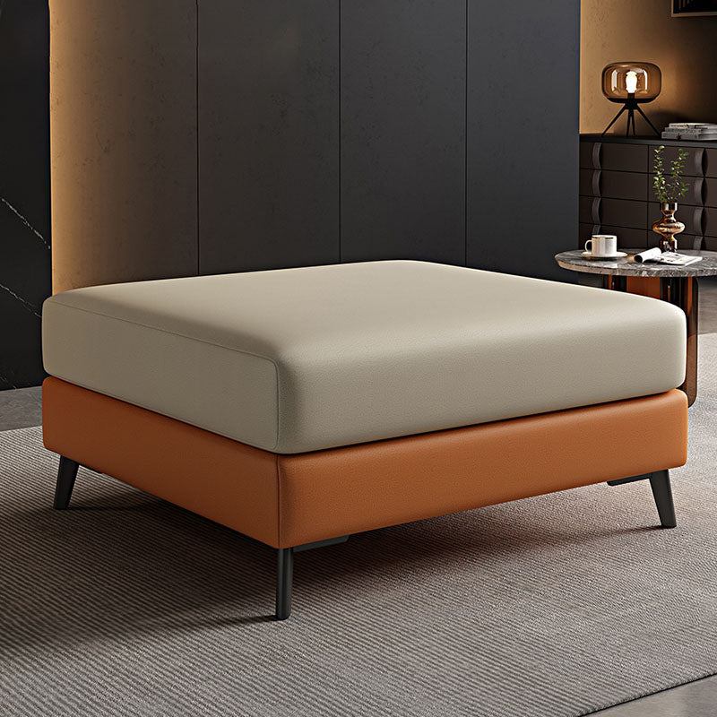 Rectangular Contemporary Ottoman Leather Foot Stool with Black Legs