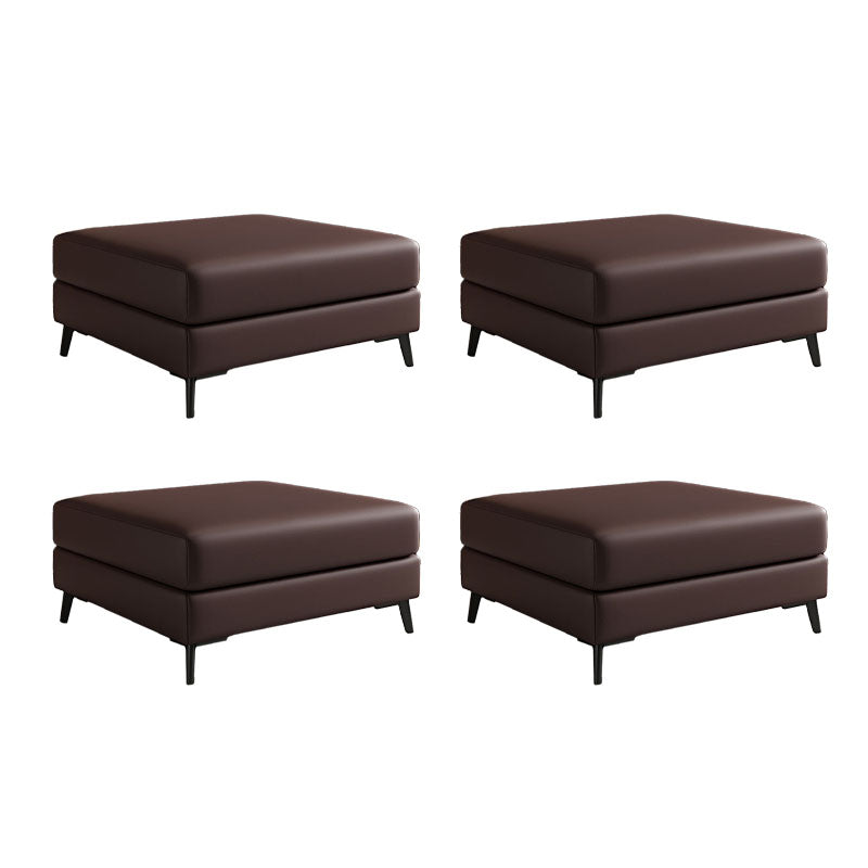 Rectangular Contemporary Ottoman Leather Foot Stool with Black Legs