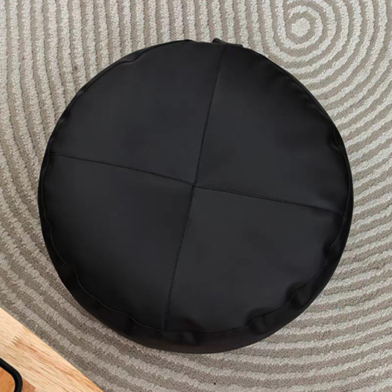 Modern Pouf Ottoman PU Leather Upholstered Tufted Solid Color Round Ottoman