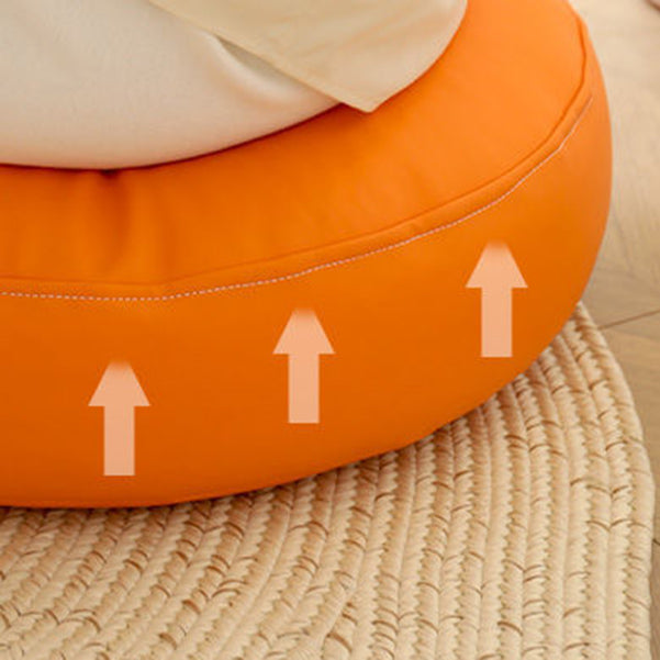 Modern Pouf Ottoman PU Leather Upholstered Tufted Solid Color Round Ottoman