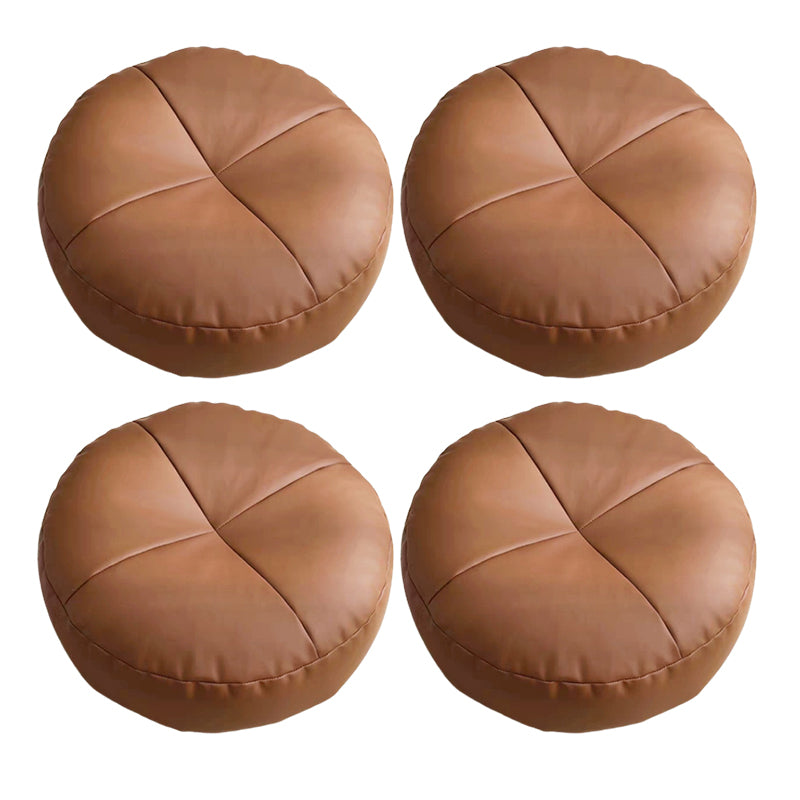 Modern Pouf Ottoman PU Leather Upholstered Tufted Solid Color Round Ottoman