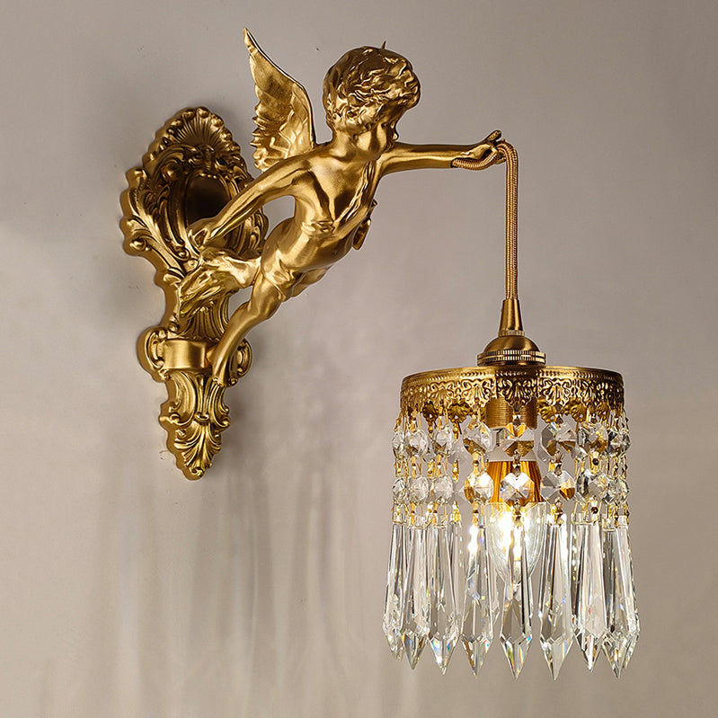 Modern Style Wall Lamp Crystal 1 Light Sconces in Gold for Bedroom