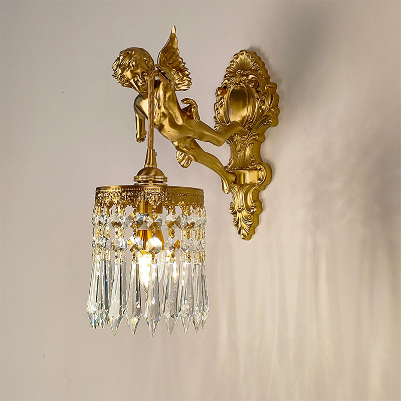 Modern Style Wall Lamp Crystal 1 Light Sconces in Gold for Bedroom