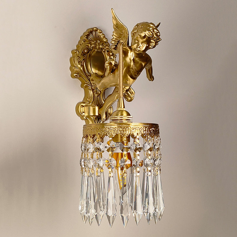 Modern Style Wall Lamp Crystal 1 Light Sconces in Gold for Bedroom