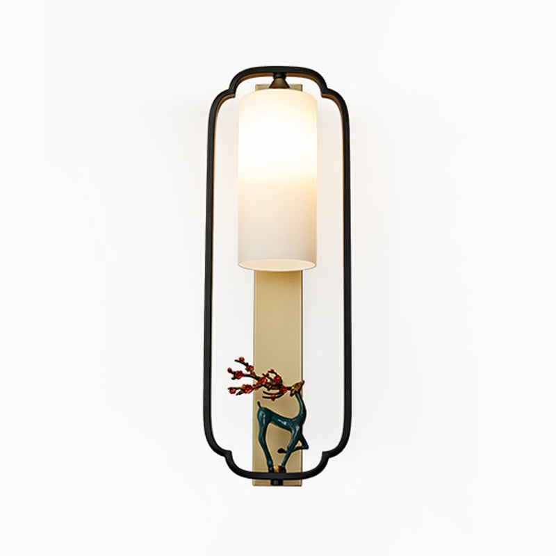 Metal Modern Wall Sconce Cylinder Shape Wall Light with Glass Shade for Bedroom