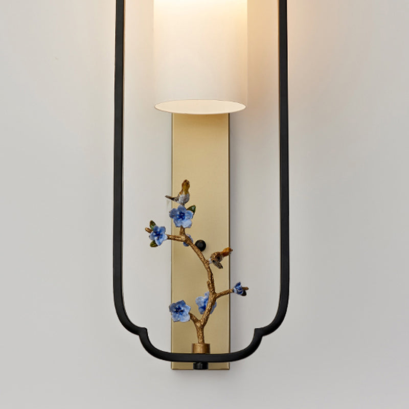 Metal Modern Wall Sconce Cylinder Shape Wall Light with Glass Shade for Bedroom