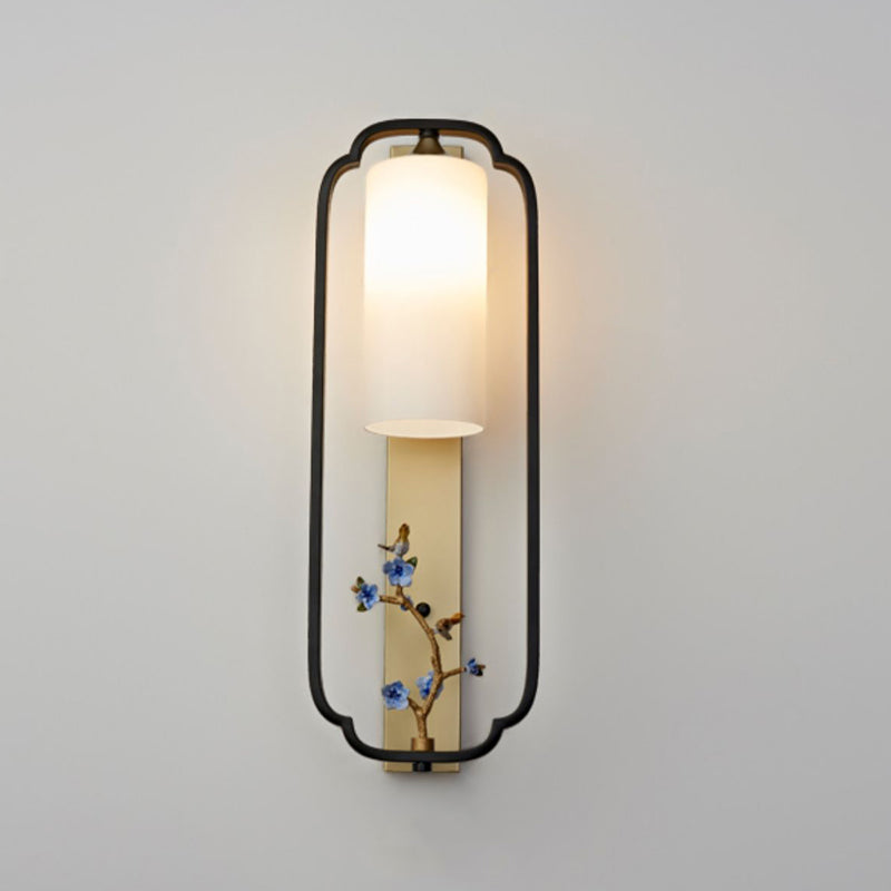 Metal Modern Wall Sconce Cylinder Shape Wall Light with Glass Shade for Bedroom