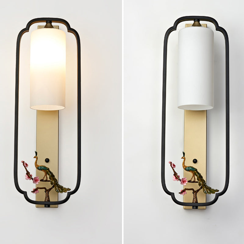 Metal Modern Wall Sconce Cylinder Shape Wall Light with Glass Shade for Bedroom