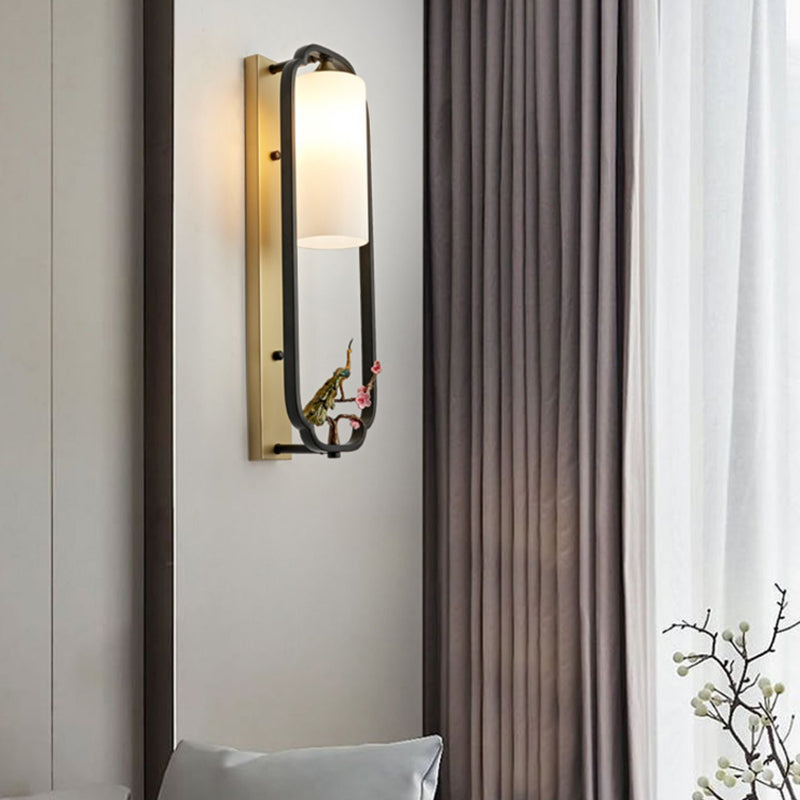 Metal Modern Wall Sconce Cylinder Shape Wall Light with Glass Shade for Bedroom